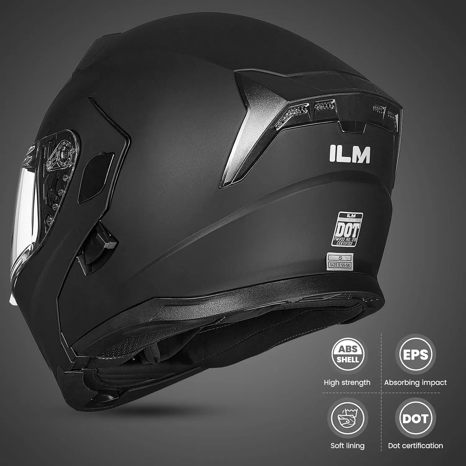 ILM Motorcycle Modular Full Face Helmet for Adult Flip up Dual Visor LED Tail Light Optional DOT