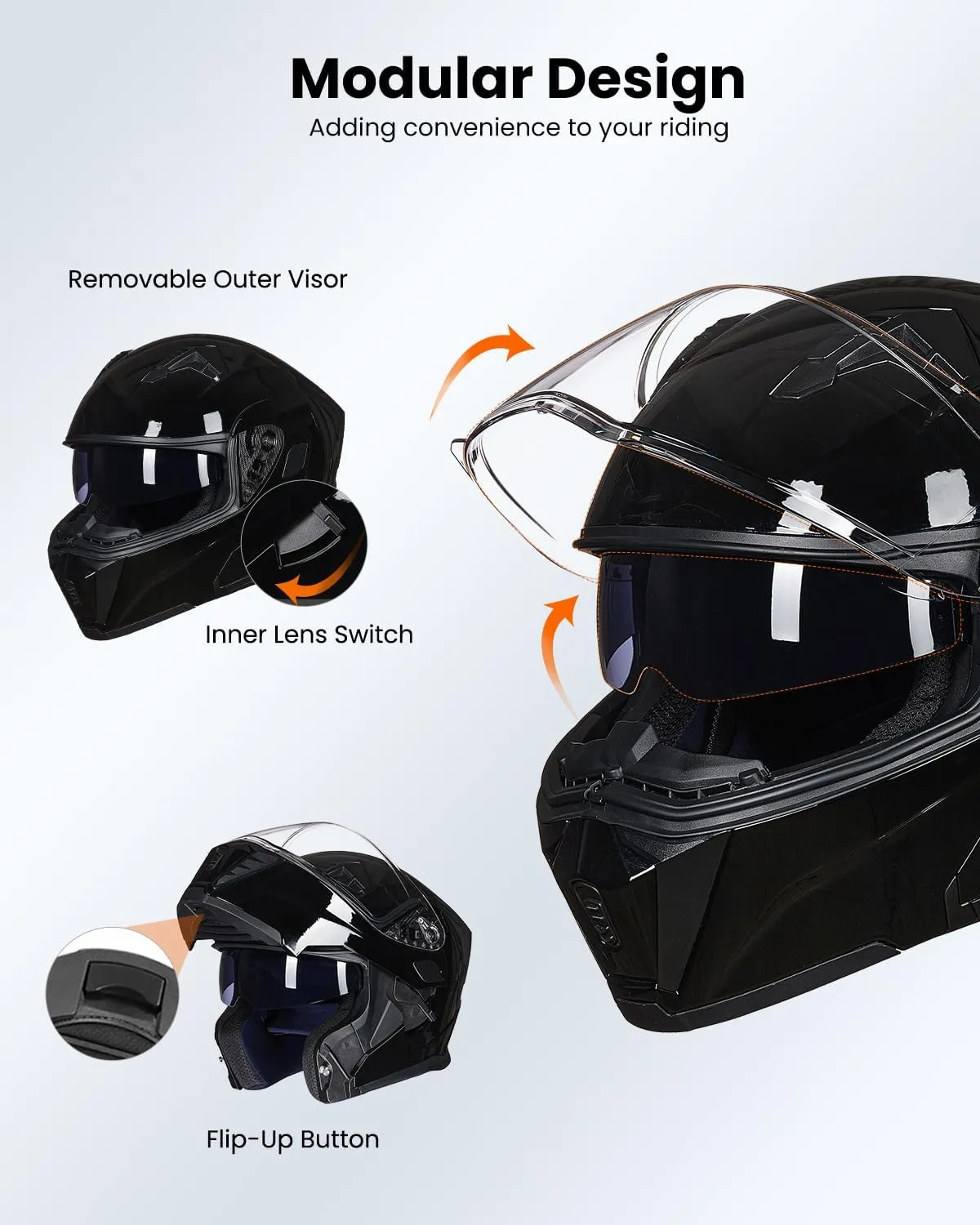 ILM Motorcycle Modular Full Face Helmet for Adult Flip up Dual Visor LED Tail Light Optional DOT