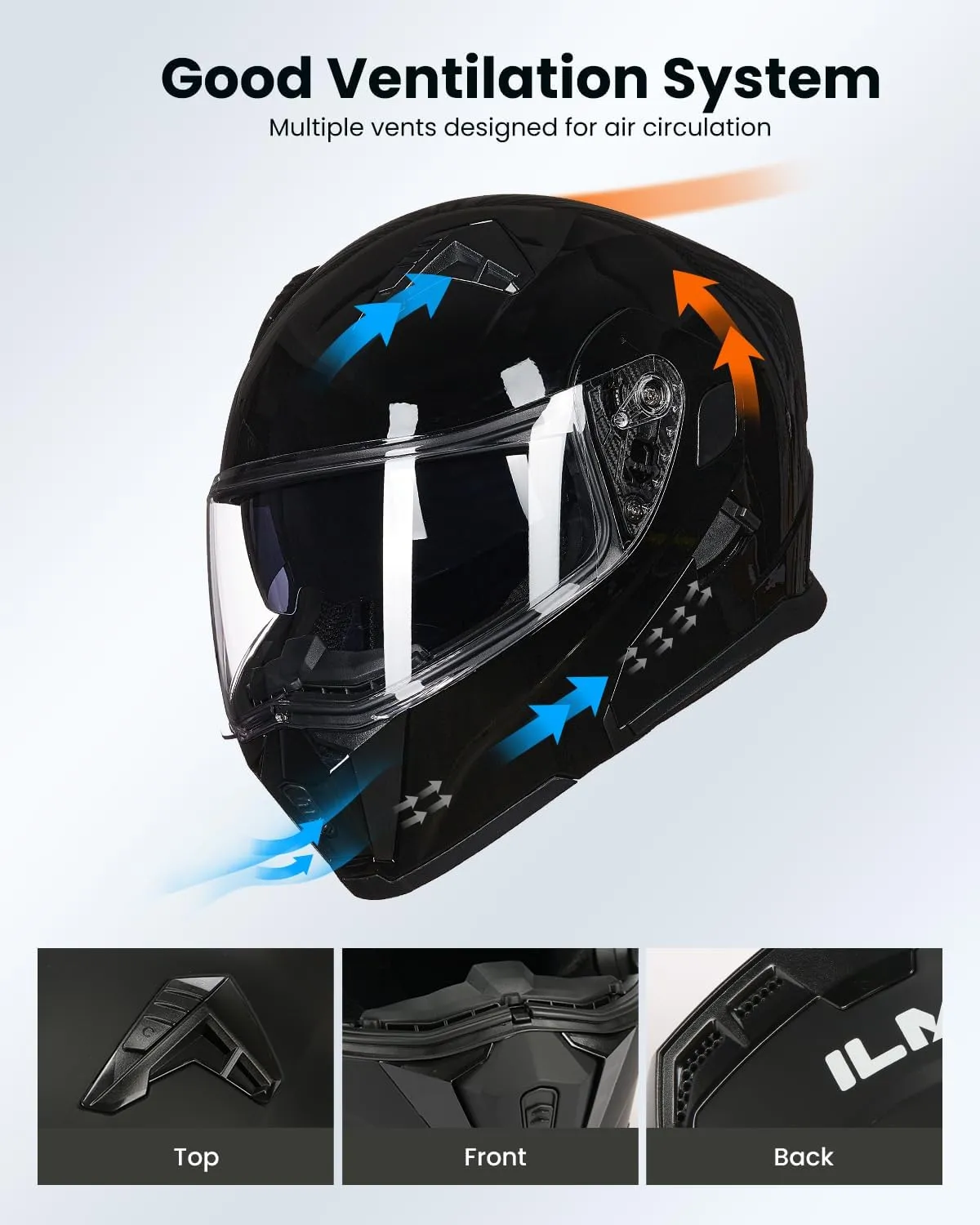 ILM Motorcycle Modular Full Face Helmet for Adult Flip up Dual Visor LED Tail Light Optional DOT