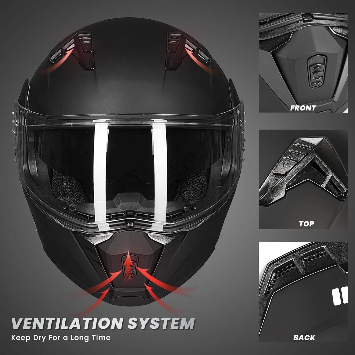 ILM Motorcycle Modular Full Face Helmet for Adult Flip up Dual Visor LED Tail Light Optional DOT