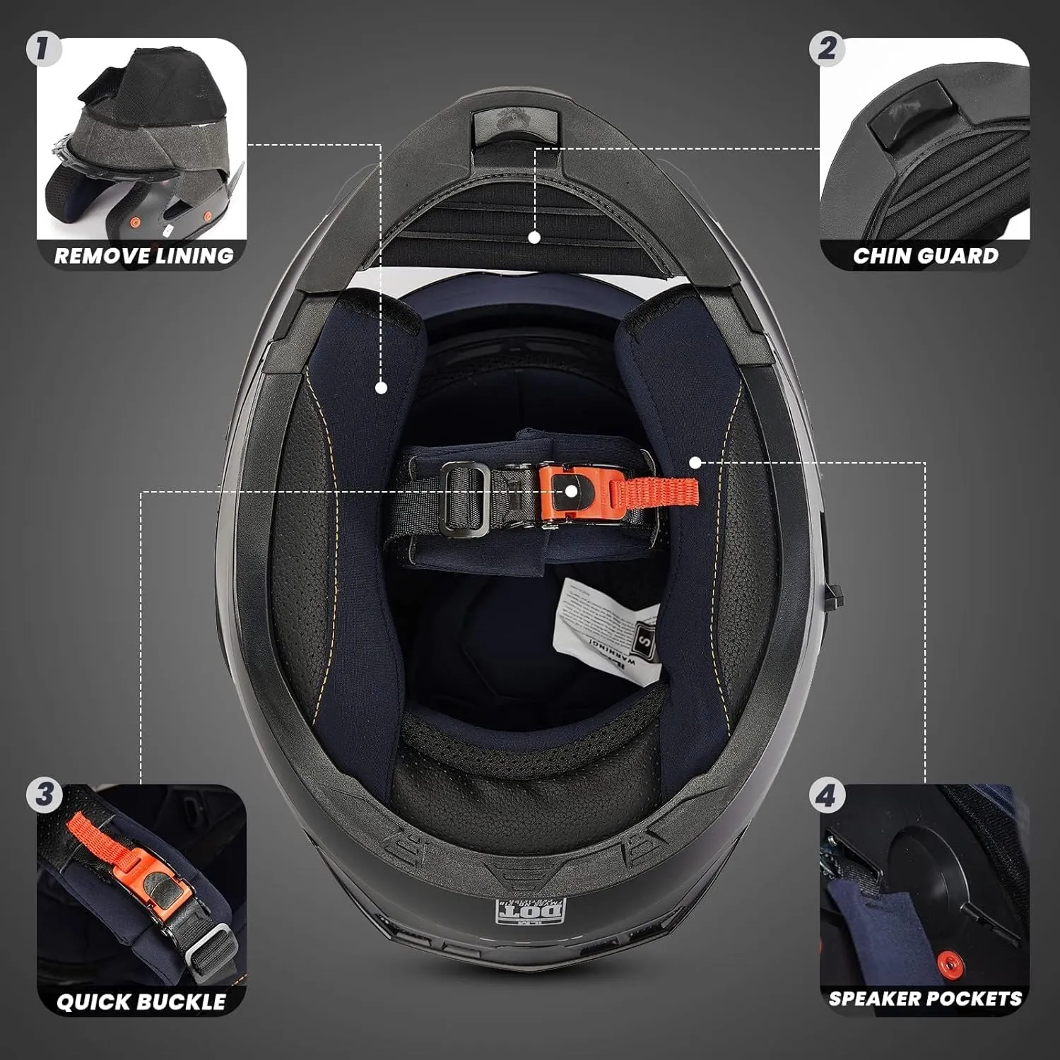 ILM Motorcycle Modular Full Face Helmet for Adult Flip up Dual Visor LED Tail Light Optional DOT