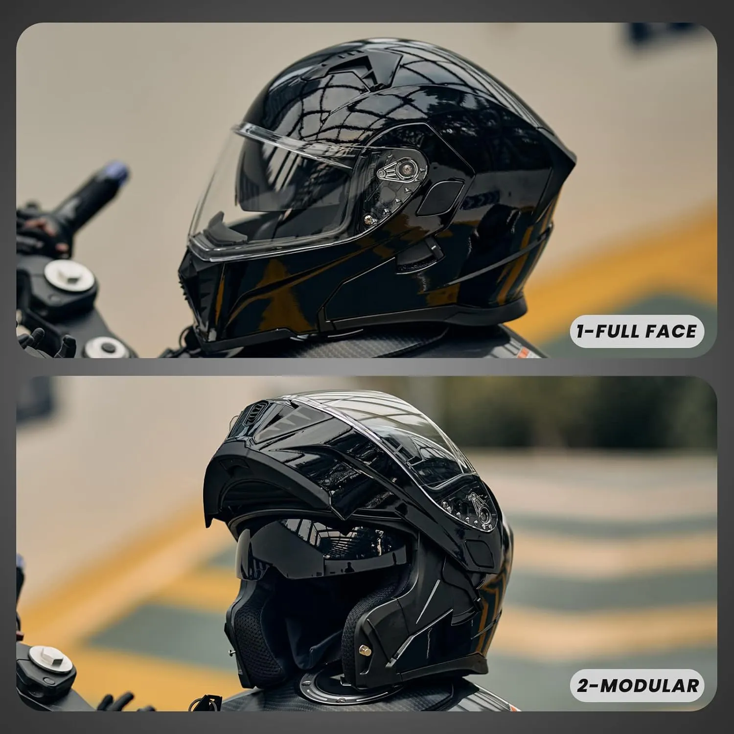 ILM Motorcycle Modular Full Face Helmet for Adult Flip up Dual Visor LED Tail Light Optional DOT