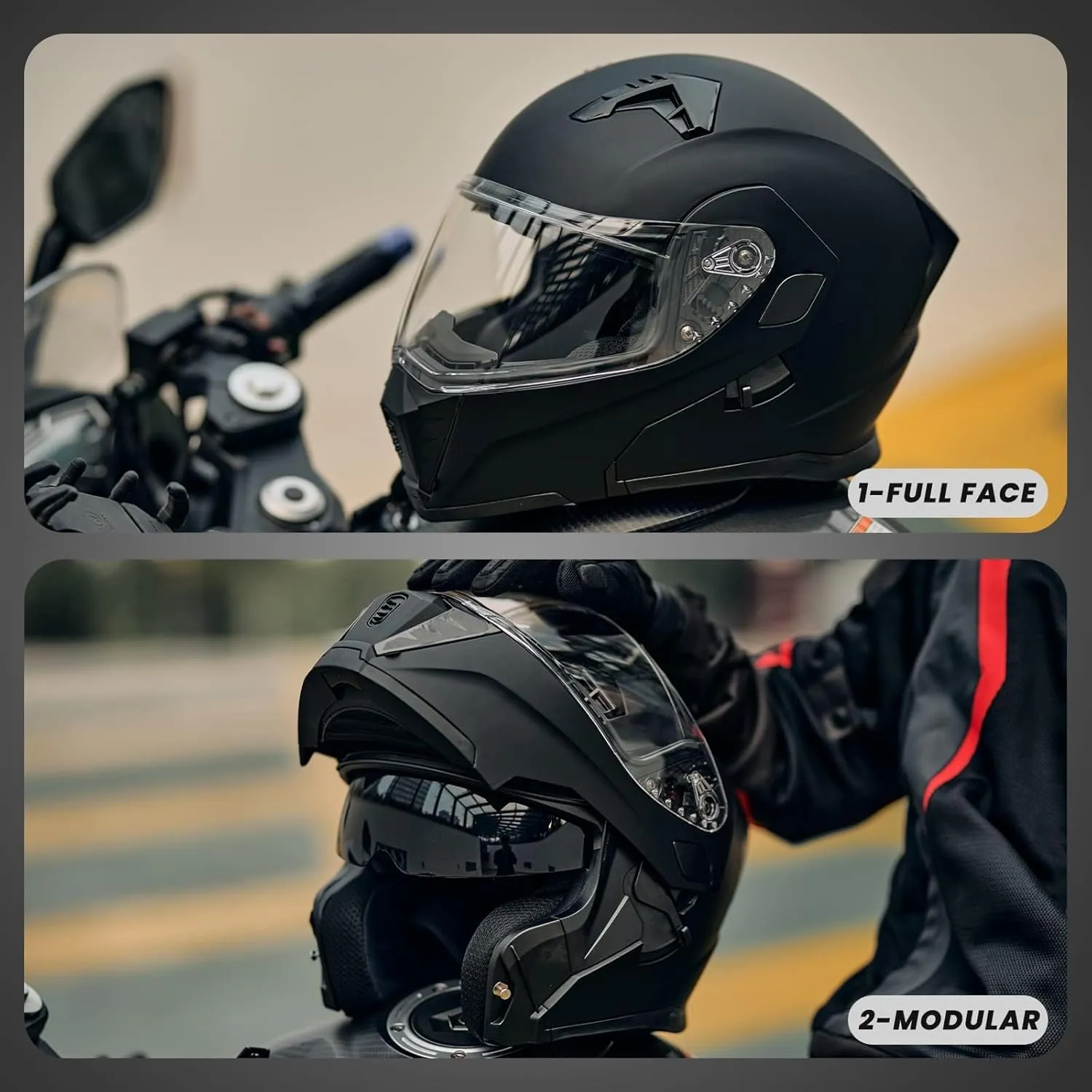 ILM Motorcycle Modular Full Face Helmet for Adult Flip up Dual Visor LED Tail Light Optional DOT