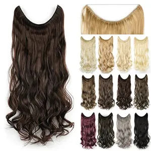 IMISSU 22'' 26'' Long Body Wavy Hair Extensions Fish Line Hairpiece Synthetic Invisible Secret Wire Headwear Flip Curly Hair Extension Pieces (26 Inch, Chocolate Brown)