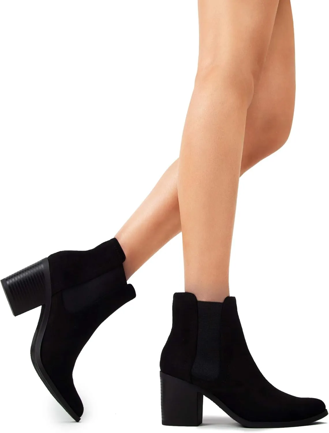 J. Adams Andi Booties for Women - Pointed Toe Mid Heel Slip on Chelsea Boots - Vegan Leather Ankle Boots - Comfortable Fall Boots for Women