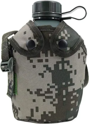 Jadedragon Military Canteen Water Bottle, Aluminium Water Canteen Reinforced Nylon Cover Belt Holster, Portable Water Bottles with Shoulder Strap (Woodland Camouflage 1.2 L)