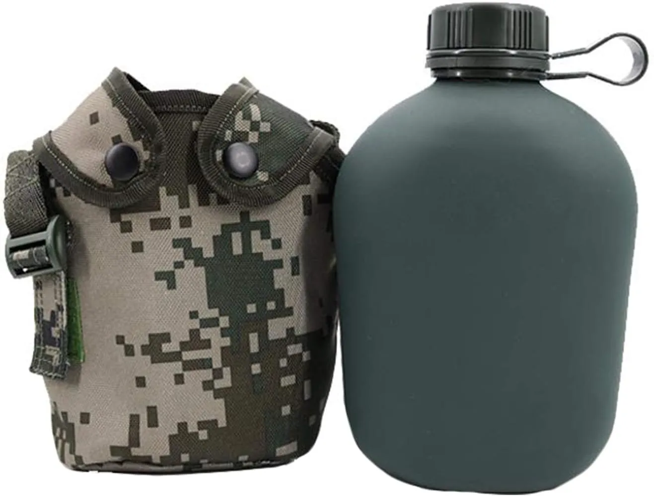 Jadedragon Military Canteen Water Bottle, Aluminium Water Canteen Reinforced Nylon Cover Belt Holster, Portable Water Bottles with Shoulder Strap (Woodland Camouflage 1.2 L)