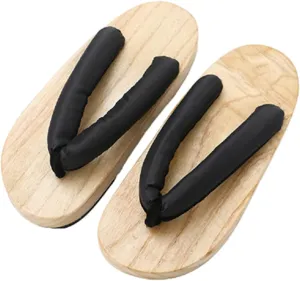 Japanese Flip Flops,Men's Women's Burnt Paulownia Wooden Clogs Slippers,Flat Japanese Traditional Clogs Geta Sandals Traditional Round Headed Wooden Clogs Shoes(Size:EU 40,Color:Black)