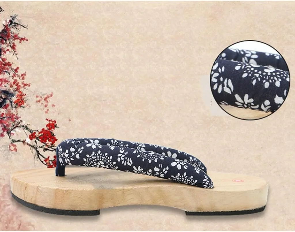 Japanese Flip Flops,Men's Women's Burnt Paulownia Wooden Clogs Slippers,Flat Japanese Traditional Clogs Geta Sandals Traditional Round Headed Wooden Clogs Shoes(Size:EU 40,Color:Black)