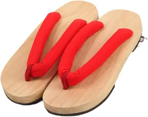 Japanese Flip Flops,Men's Women's Burnt Paulownia Wooden Clogs Slippers,Flat Japanese Traditional Clogs Geta Sandals Traditional Round Headed Wooden Clogs Shoes(Size:EU 40,Color:Red)