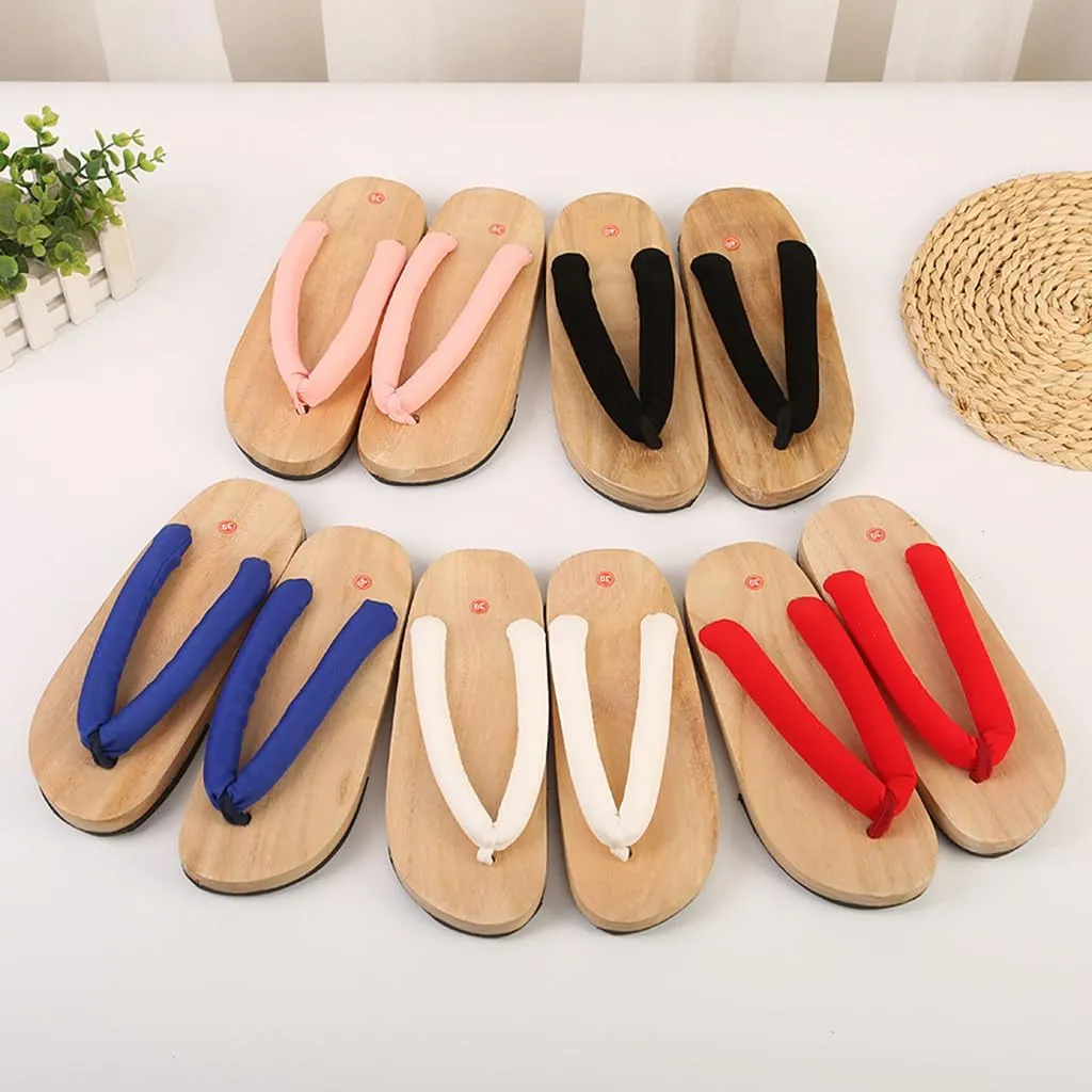 Japanese Flip Flops,Men's Women's Burnt Paulownia Wooden Clogs Slippers,Flat Japanese Traditional Clogs Geta Sandals Traditional Round Headed Wooden Clogs Shoes(Size:EU 40,Color:Red)