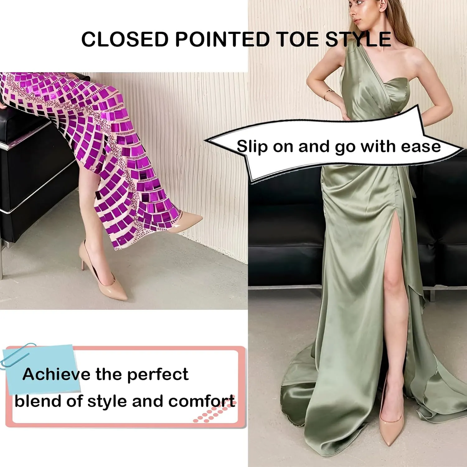 JENN ARDOR Women's Comfortable Stiletto Pumps 3 inch Elegant Gorgeous Closed Pointed Toe Slip On Solid High Heels for Ladies Wedding Dress Shoes