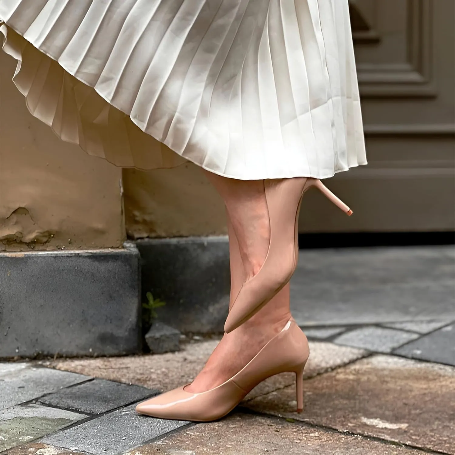 JENN ARDOR Women's Comfortable Stiletto Pumps 3 inch Elegant Gorgeous Closed Pointed Toe Slip On Solid High Heels for Ladies Wedding Dress Shoes