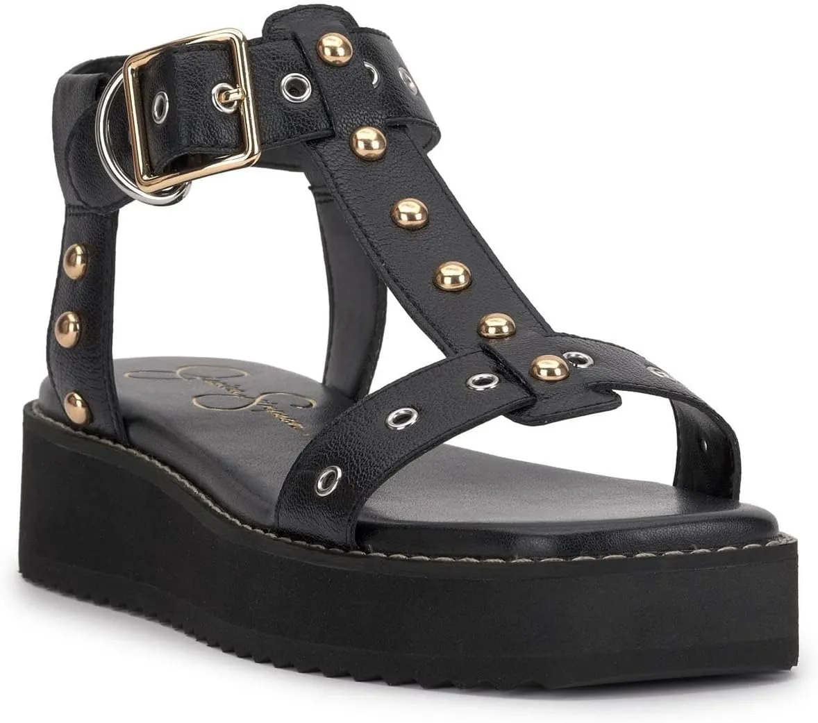 Jessica Simpson Womens Janer Faux Leather Open Toe Flatform Sandals
