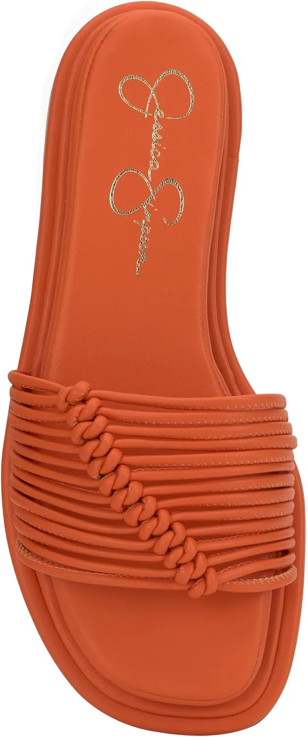 Jessica Simpson Womens Strappy Faux Leather Slide Sandals