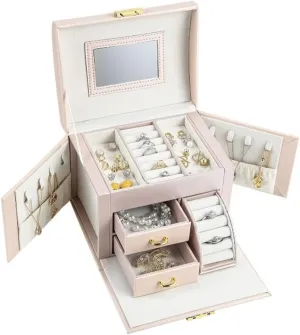 Jewellery Storage Large Capacity Jewelry Box Organizer PU Leather Drawer Jewellery Boxes Velvet Earring Ring Necklace Jewelry Storage Case Jewellery Display Box
