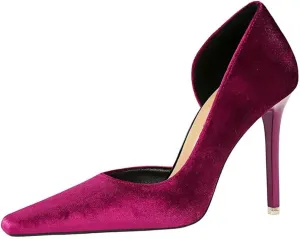 JOEupin Women Formal Stiletto High Heels Pumps Pointed Toe Velvet Slide Office Wedding Lady Party Dress Shoes 4Inch