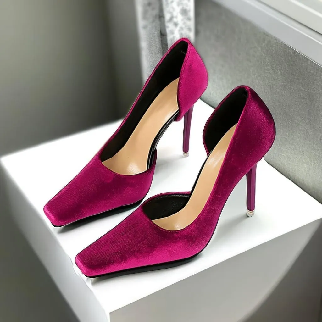 JOEupin Women Formal Stiletto High Heels Pumps Pointed Toe Velvet Slide Office Wedding Lady Party Dress Shoes 4Inch