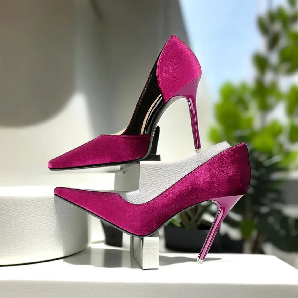 JOEupin Women Formal Stiletto High Heels Pumps Pointed Toe Velvet Slide Office Wedding Lady Party Dress Shoes 4Inch