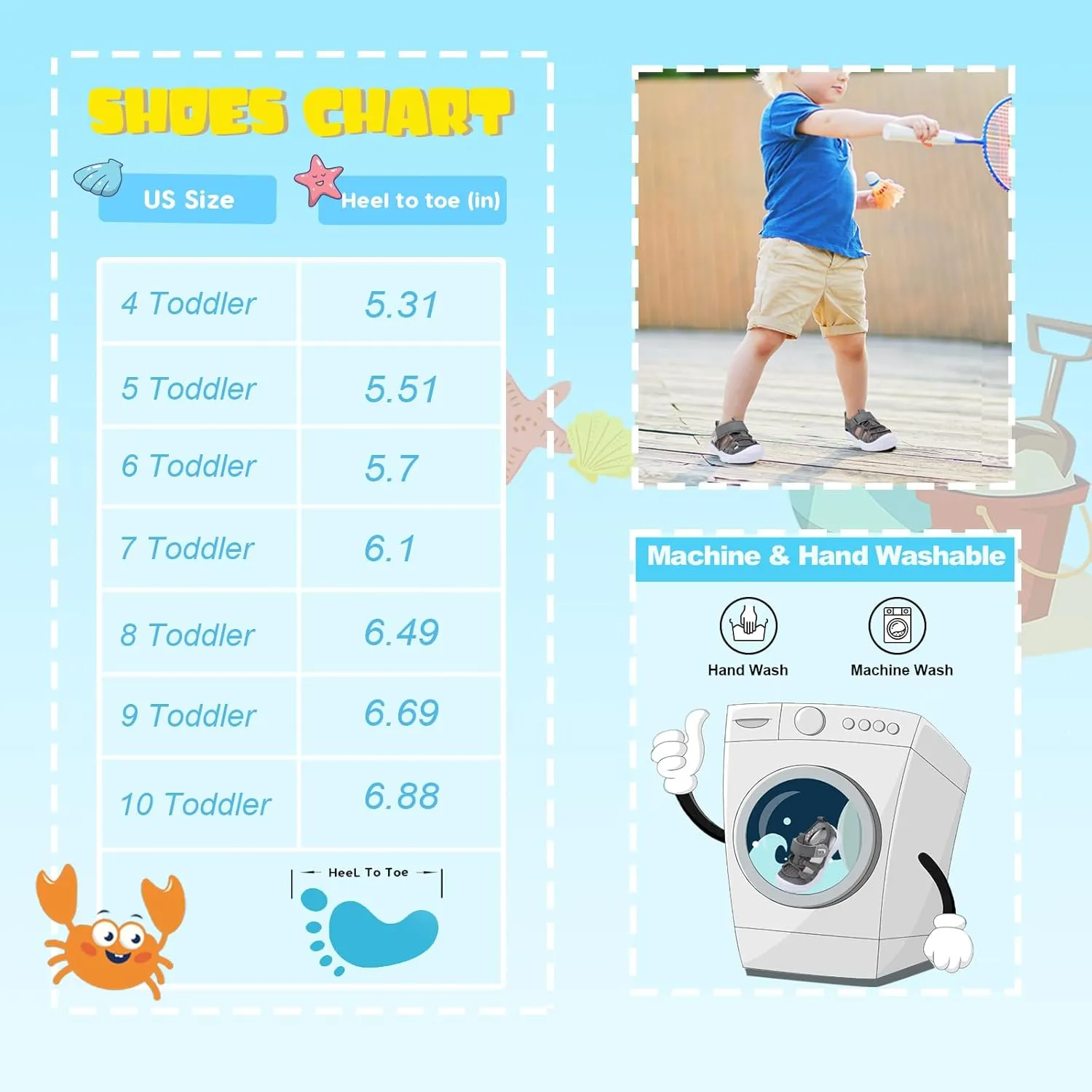 JOINFREE Toddler Boys Girls Water Shoes Breathable Qucik Dry Sport Beach Sandals Lightweight Barefoot Flexible