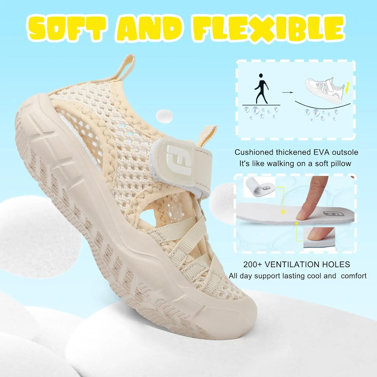 JOINFREE Toddler Boys Girls Water Shoes Breathable Qucik Dry Sport Beach Sandals Lightweight Barefoot Flexible