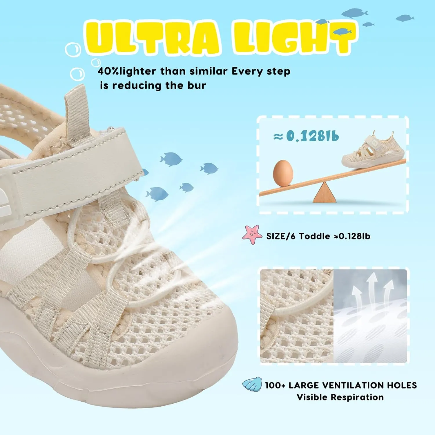 JOINFREE Toddler Boys Girls Water Shoes Breathable Qucik Dry Sport Beach Sandals Lightweight Barefoot Flexible