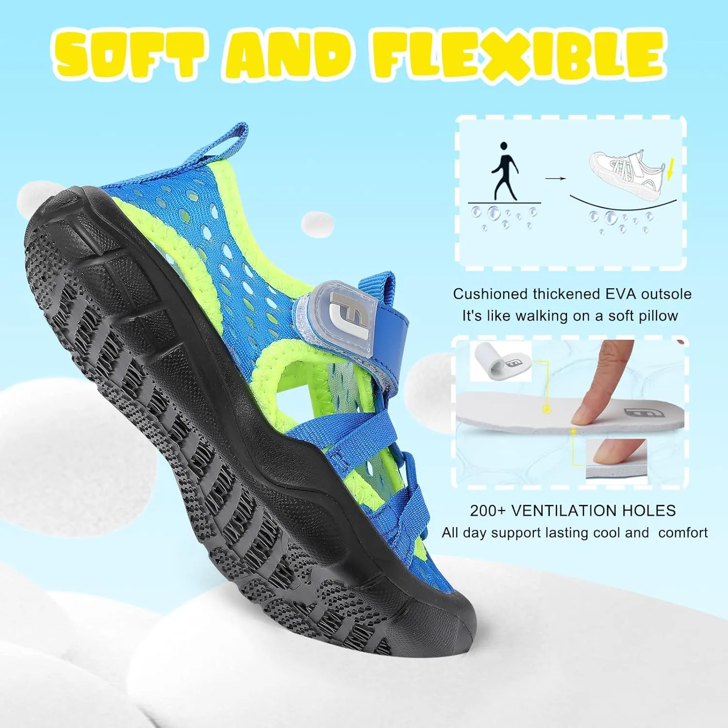 JOINFREE Toddler Boys Girls Water Shoes Breathable Qucik Dry Sport Beach Sandals Lightweight Barefoot Flexible
