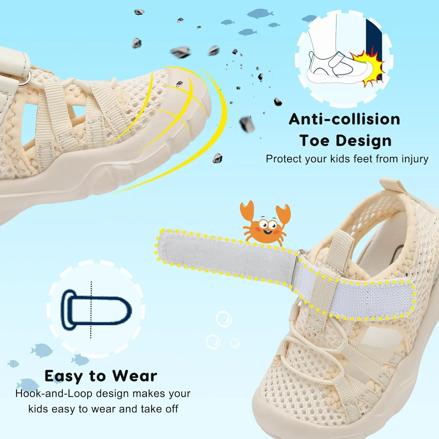 JOINFREE Toddler Boys Girls Water Shoes Breathable Qucik Dry Sport Beach Sandals Lightweight Barefoot Flexible