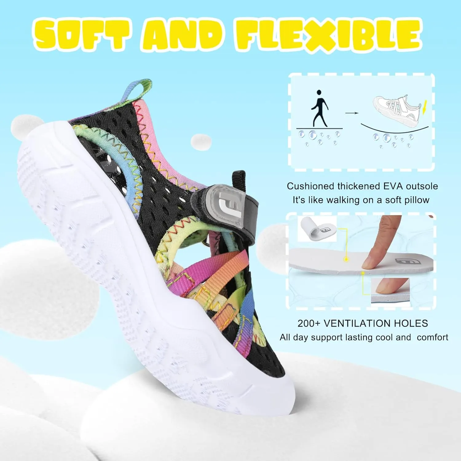 JOINFREE Toddler Boys Girls Water Shoes Breathable Qucik Dry Sport Beach Sandals Lightweight Barefoot Flexible