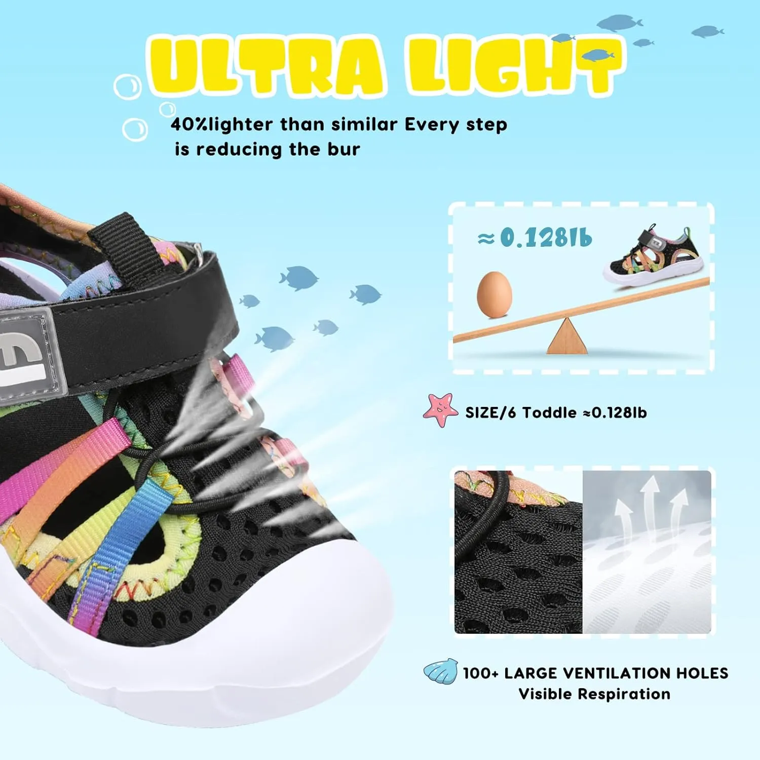 JOINFREE Toddler Boys Girls Water Shoes Breathable Qucik Dry Sport Beach Sandals Lightweight Barefoot Flexible