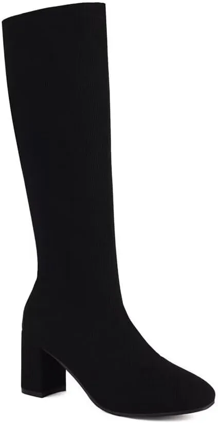 Joojaky Woman Fashion Block Heel Knee High Boots Stilettos Chunky Heel Elastic Sock Boots
