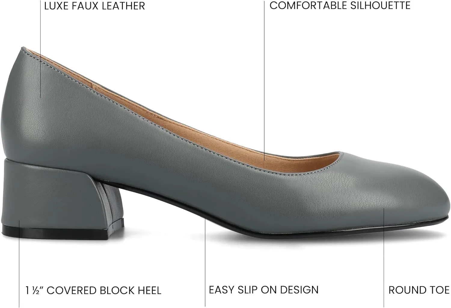Journee Collection Womens Saarii Block Heel Dress Pumps Cushioned Slip On Covered Round Closed Toe Fashion Shoe