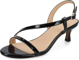 Journee Womens cushioned footbed Jemry Kitten Heel Faux Leather Open Toe Ankle Buckle 2-3 Inch Heel