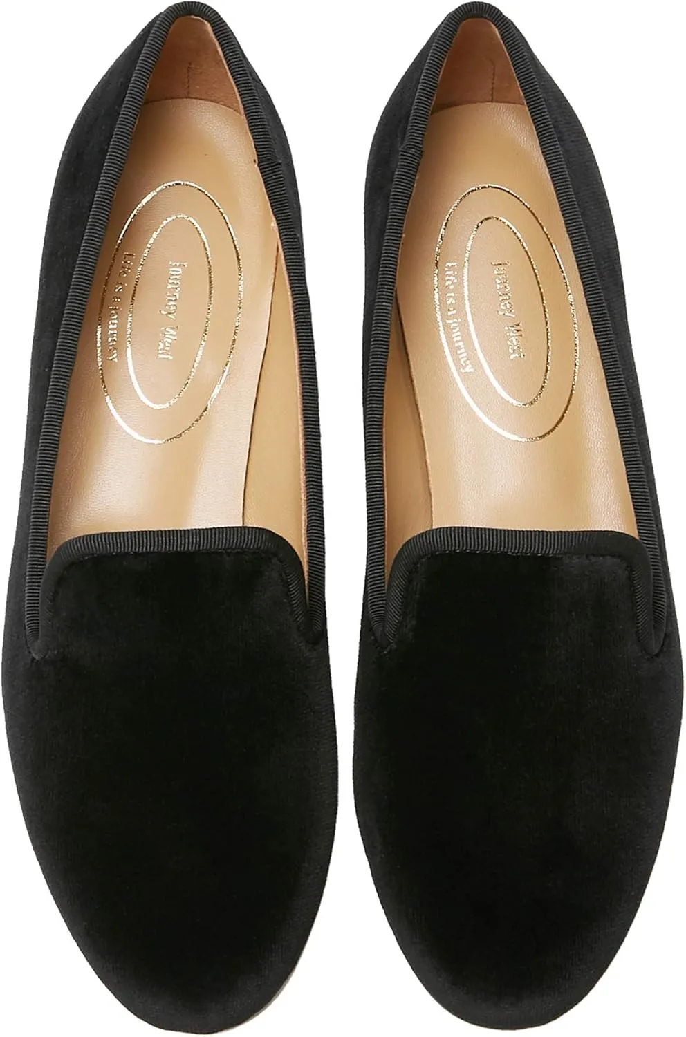 Journey West Women's Velvet Loafer Flat with Embroidery Smoking Slippers Slip on Shoes for Women Plain Black US 7.5
