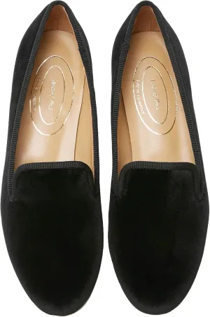 Journey West Women's Velvet Loafer Flat with Embroidery Smoking Slippers Slip on Shoes for Women Plain Black US 7.5