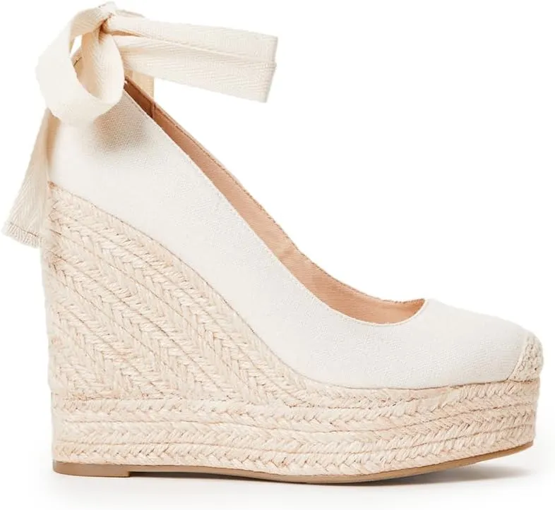 JustFab Wedge Sandals for Women Platform High Heels Summer Mule Open Toe Espadrille Wedges Slip on Comfortable Soft Arch Support Sandals