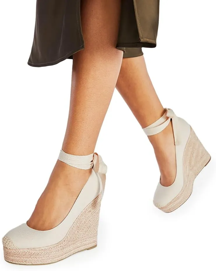 JustFab Wedge Sandals for Women Platform High Heels Summer Mule Open Toe Espadrille Wedges Slip on Comfortable Soft Arch Support Sandals