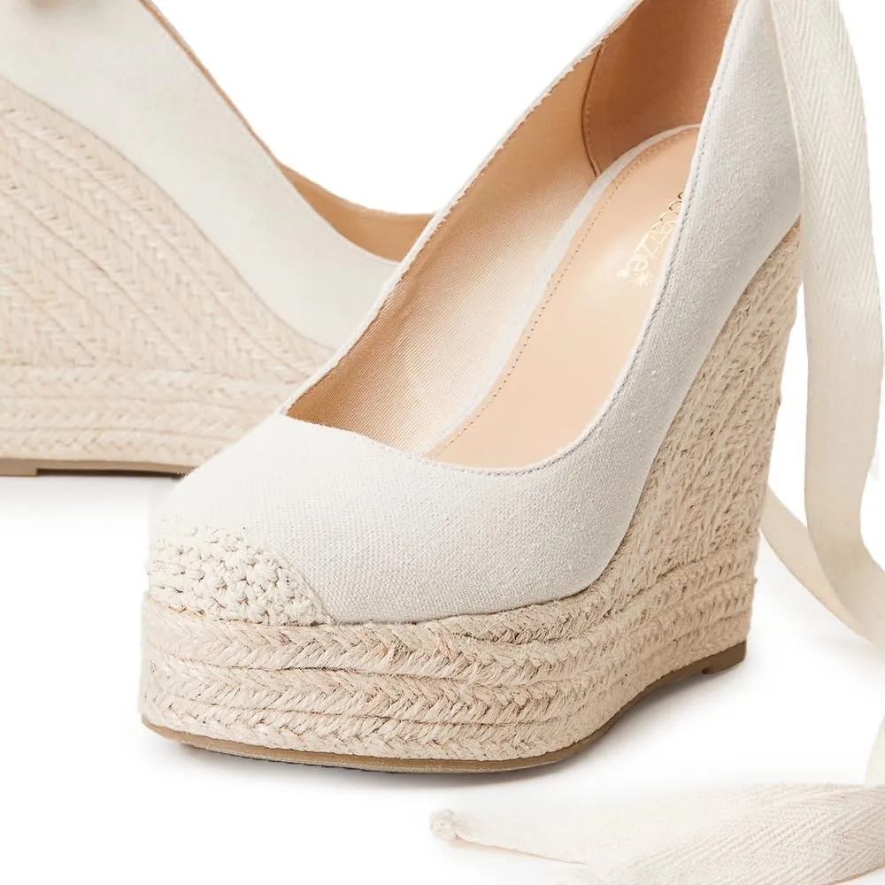JustFab Wedge Sandals for Women Platform High Heels Summer Mule Open Toe Espadrille Wedges Slip on Comfortable Soft Arch Support Sandals