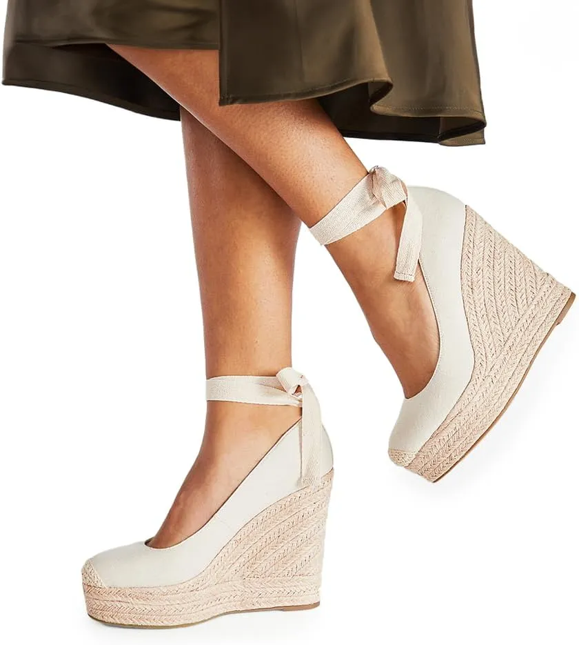 JustFab Wedge Sandals for Women Platform High Heels Summer Mule Open Toe Espadrille Wedges Slip on Comfortable Soft Arch Support Sandals