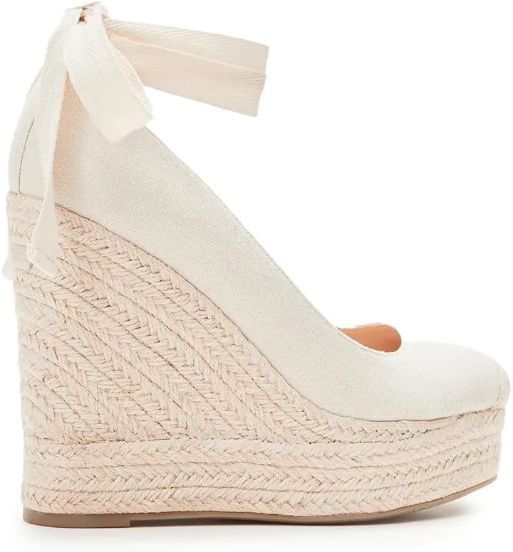 JustFab Wedge Sandals for Women Platform High Heels Summer Mule Open Toe Espadrille Wedges Slip on Comfortable Soft Arch Support Sandals