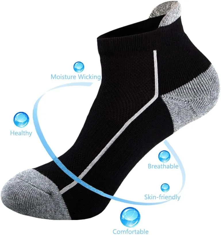 J.WMEET Mens Low Cut Ankle Athletic Socks Cotton Mesh Cushioned Running Ventilation Sports Tab Socks 5Pack