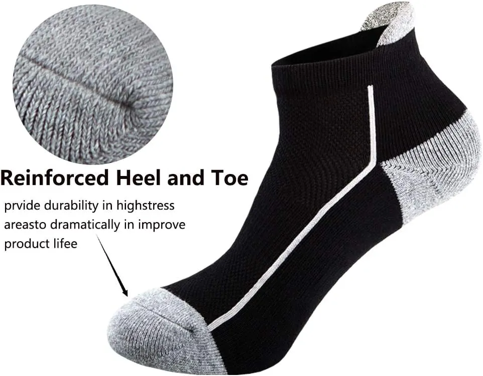 J.WMEET Mens Low Cut Ankle Athletic Socks Cotton Mesh Cushioned Running Ventilation Sports Tab Socks 5Pack