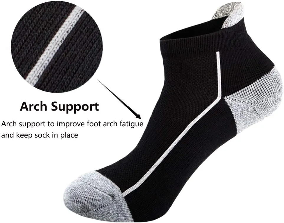 J.WMEET Mens Low Cut Ankle Athletic Socks Cotton Mesh Cushioned Running Ventilation Sports Tab Socks 5Pack