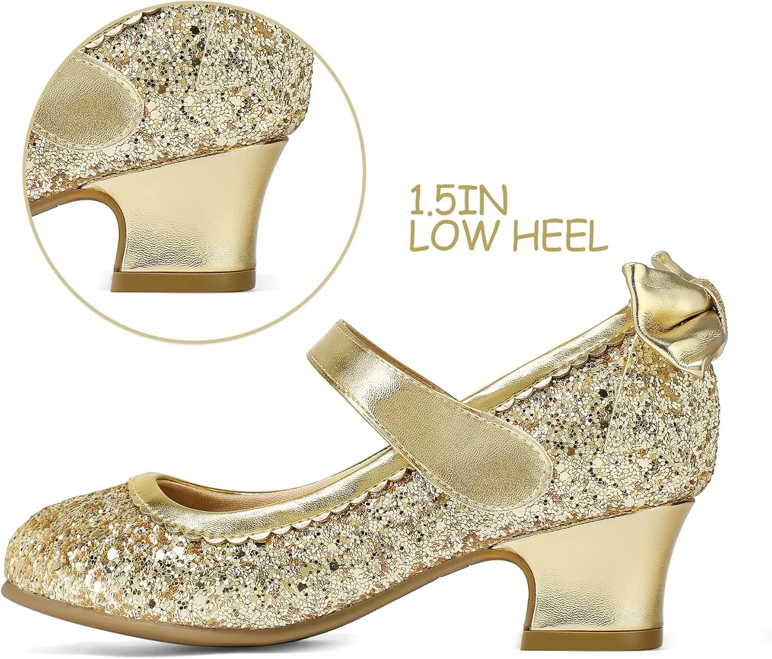 K KomForme Girls Dress Shoes Glitter Mary Jane Pumps with Bow, Low Heel Party Wedding Princess Shoes (Toddler/Little Kids/Big Kids)
