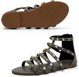 katliu Women's Gladiator Sandal Flat Strap Sandals Two Ankle Buckle