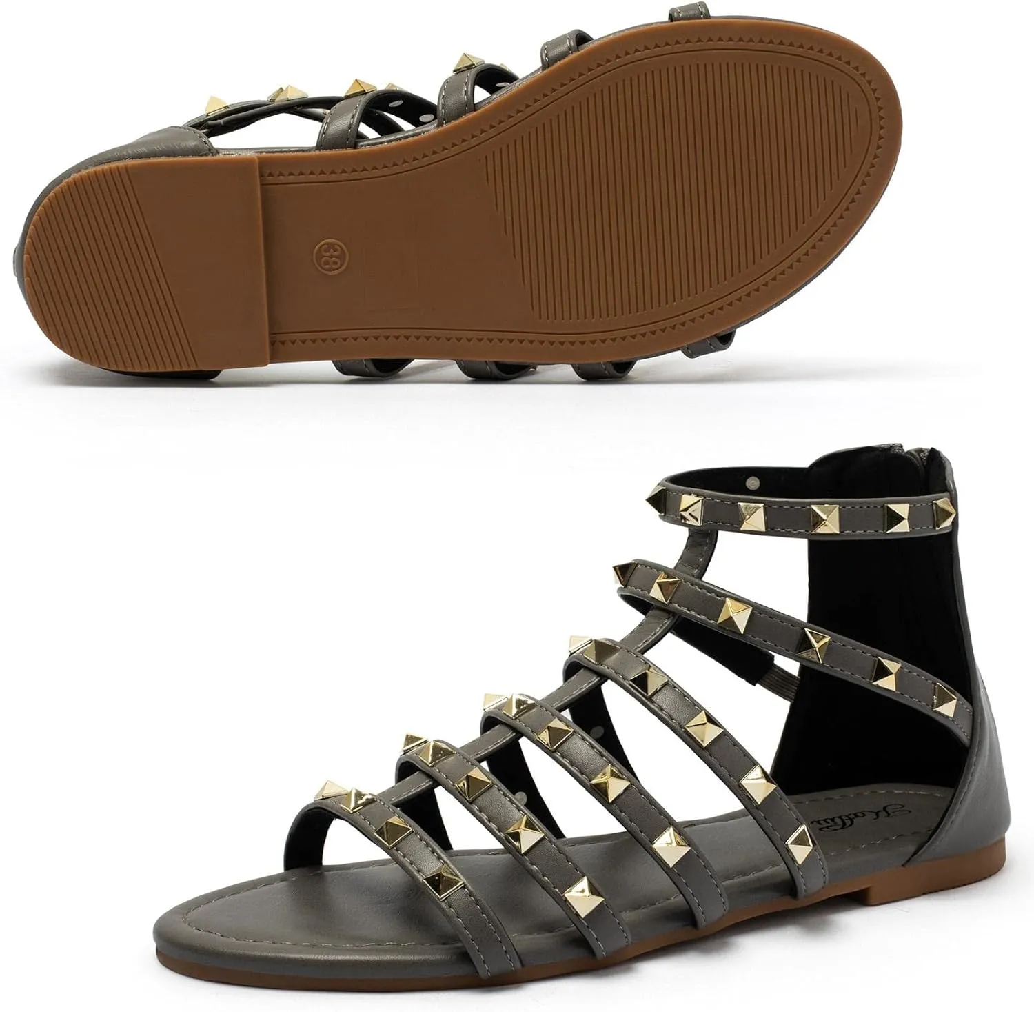 katliu Women's Gladiator Sandal Flat Strap Sandals Two Ankle Buckle