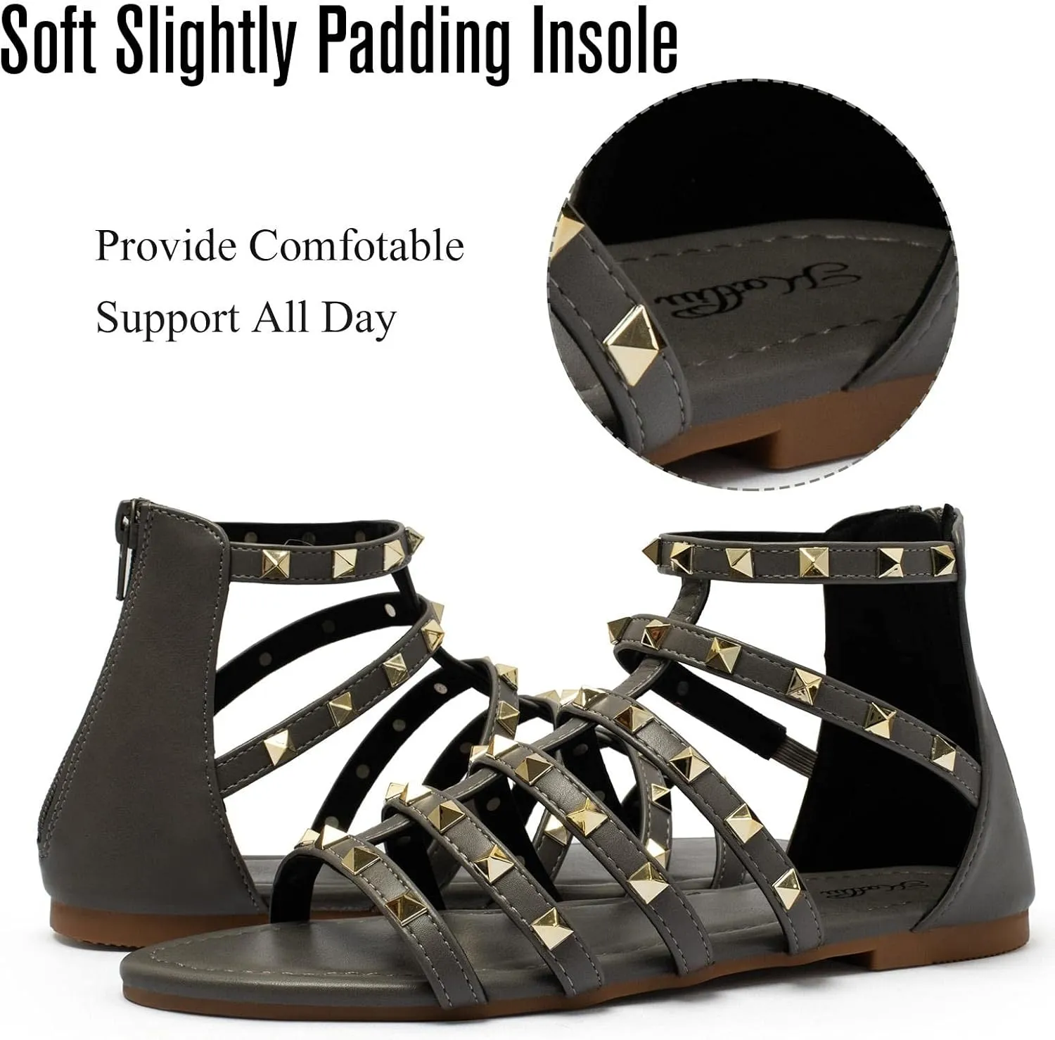 katliu Women's Gladiator Sandal Flat Strap Sandals Two Ankle Buckle