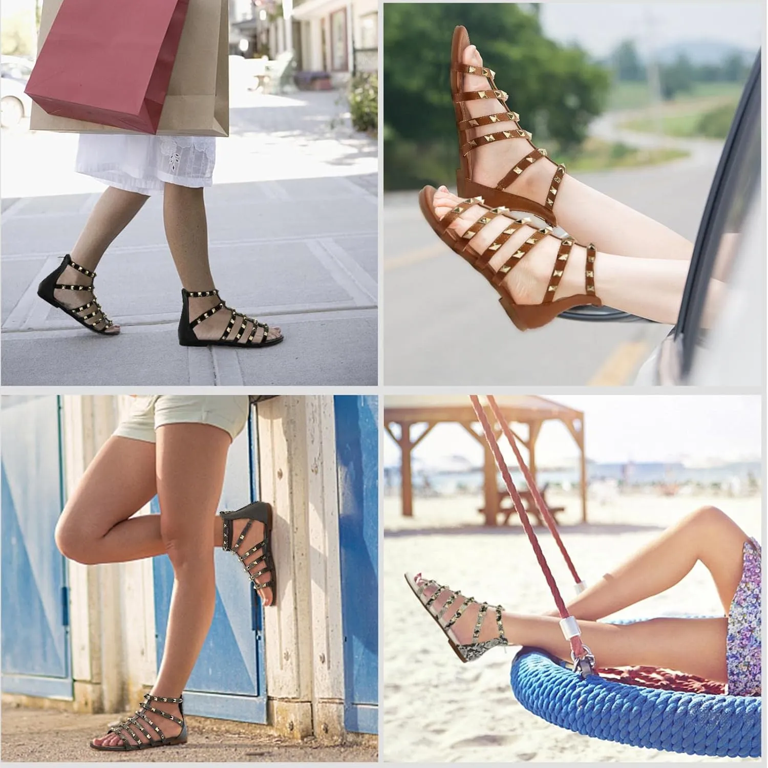 katliu Women's Gladiator Sandal Flat Strap Sandals Two Ankle Buckle