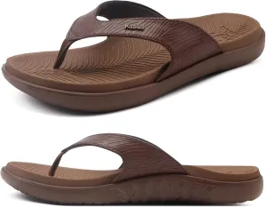 KuaiLu Flip Flops For Women Ladies Orthopedic Yoga Mat Cushion Sandals Dressy Womans Lightweight Summer Slip On Beach Thong Sandles with Comfortable Plantar Fasciitis Arch Support, Brown US9.5