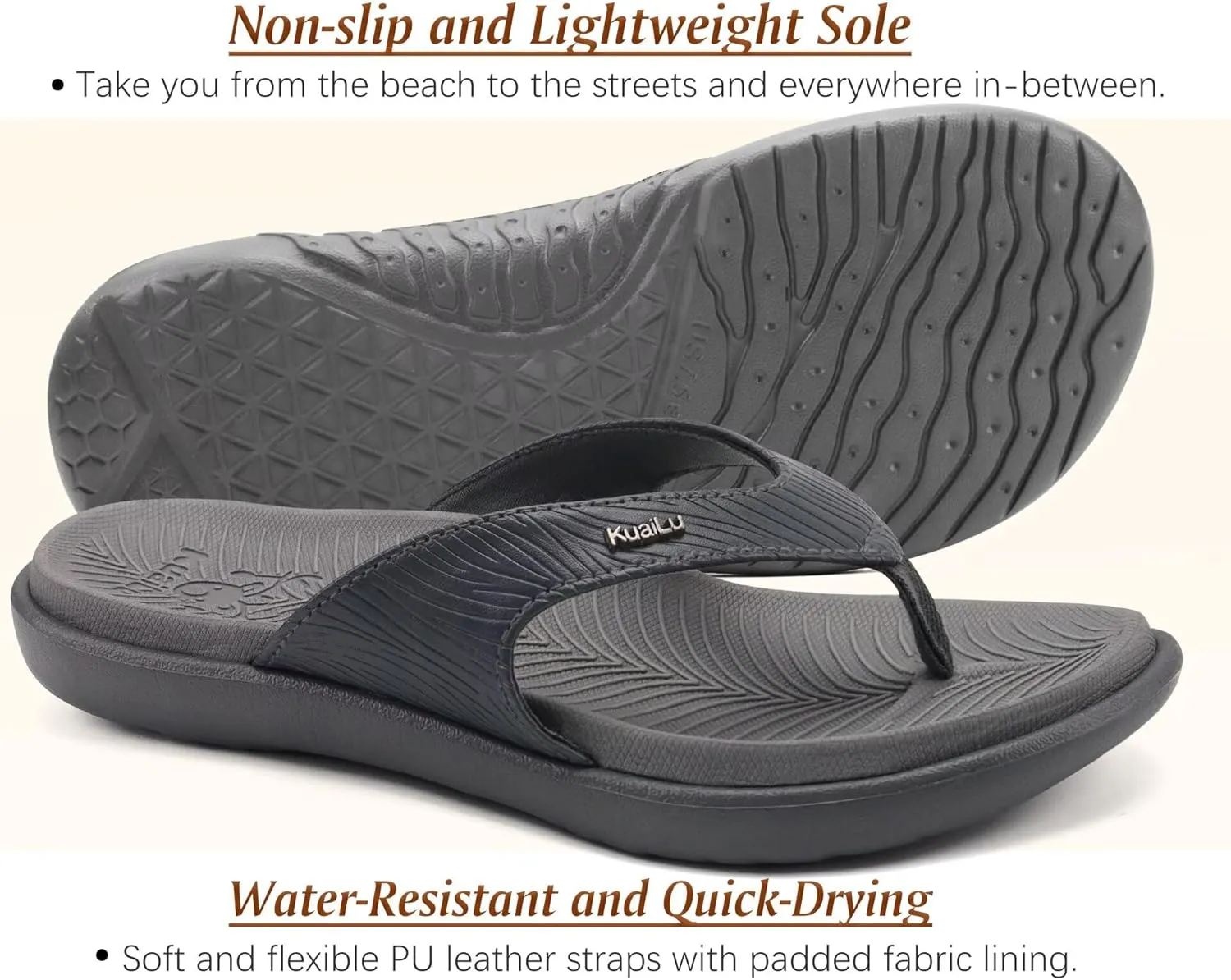 KuaiLu Flip Flops For Women Ladies Orthotic Yoga Mat Cushion Sandals Dressy Womans Lightweight Summer Slip On Beach Thong Sandles with Comfortable Arch Support (US Size 5-12)